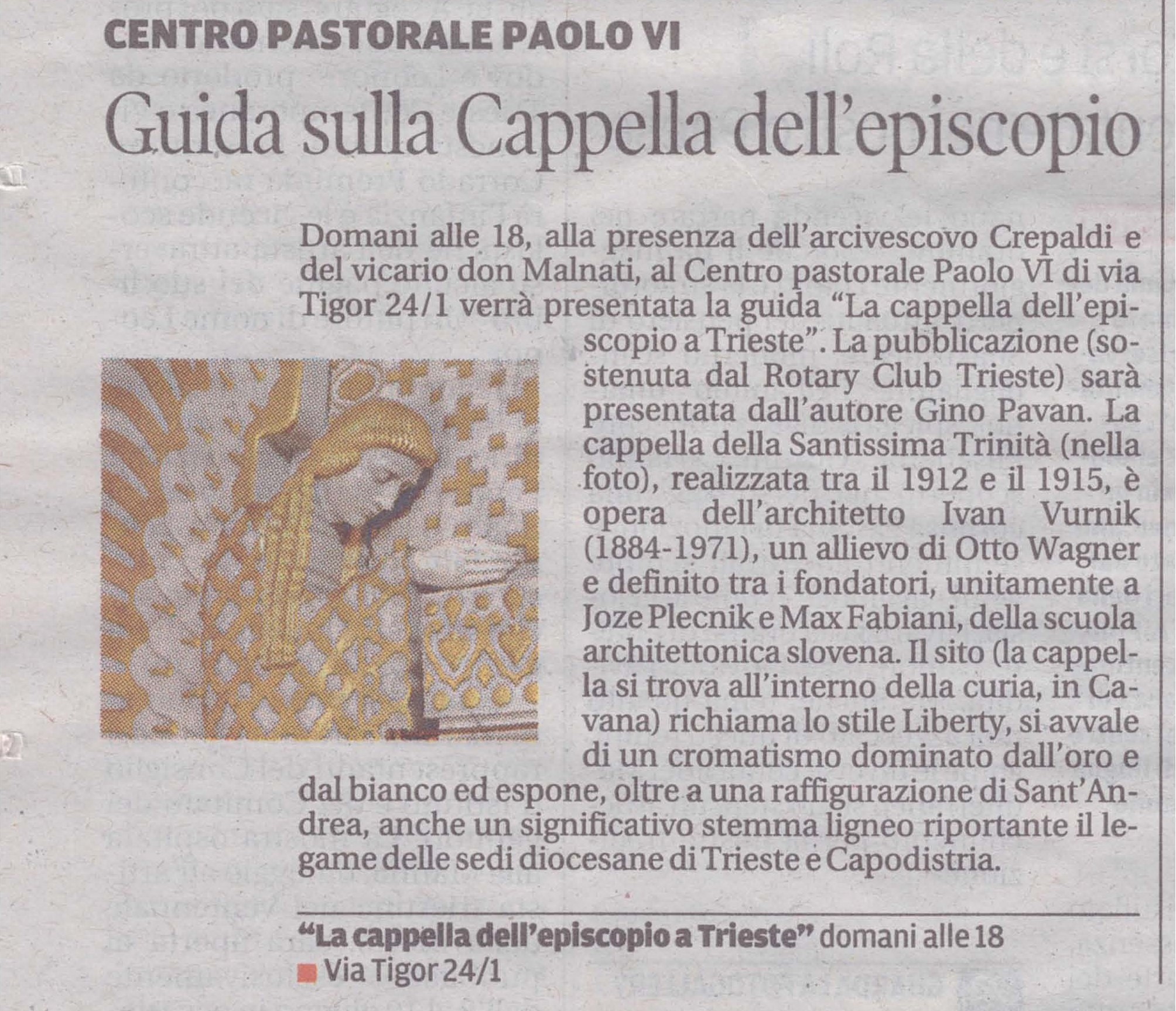 la Cappella dell'Episcopio di Trieste 